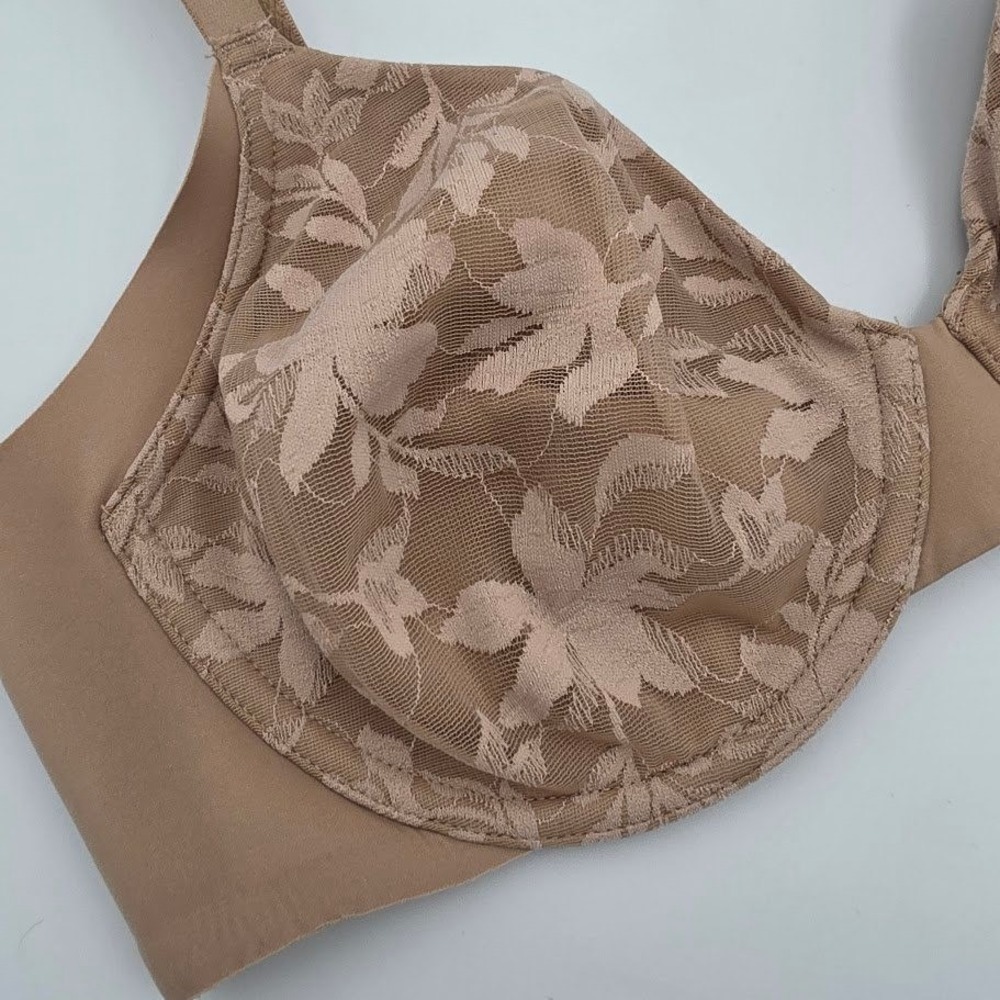 Warners 34C Bra Beige Floral Lace Full Coverage Underwire Adjustable Straps - Picture 2 of 4